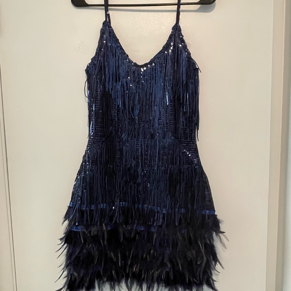 Navy Sequin and Feather Dress